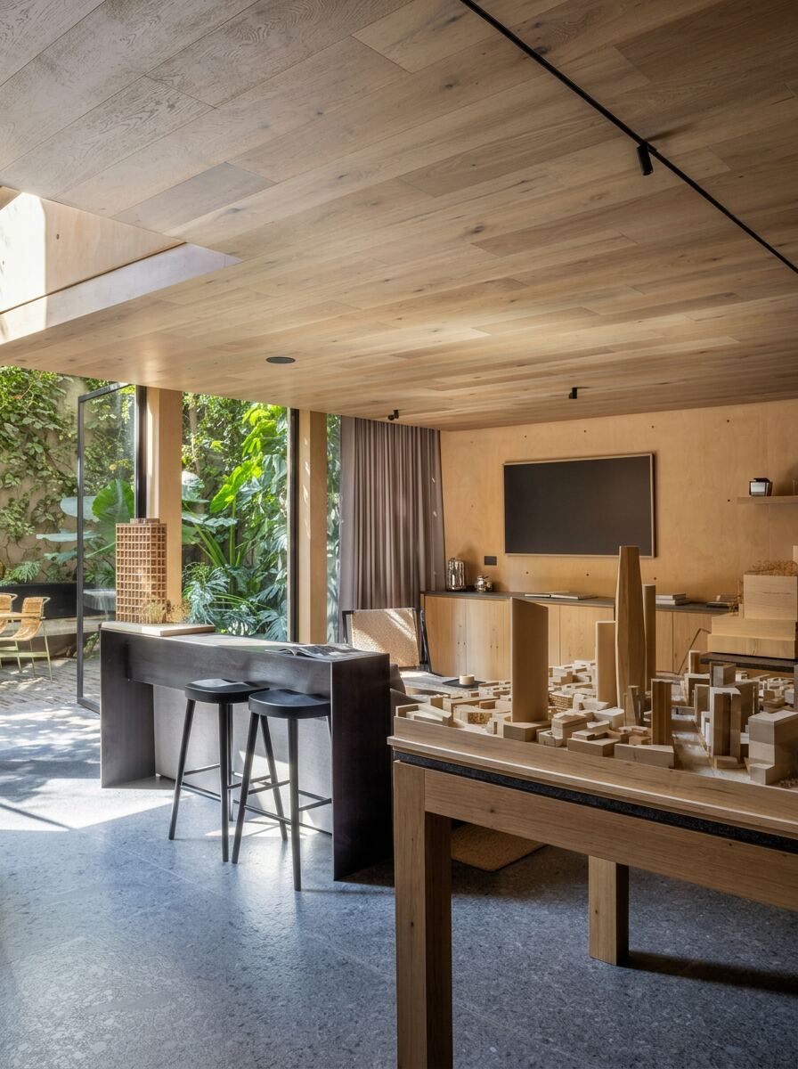 SEDE HOUSE — Barra y maqueta hacia el jardín